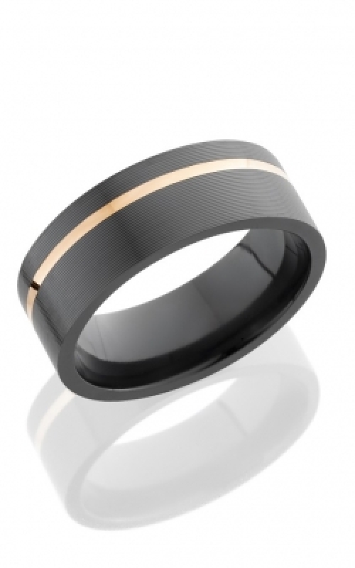 8MM BLK ZIR RND EDGE 14K ROSE INLAY